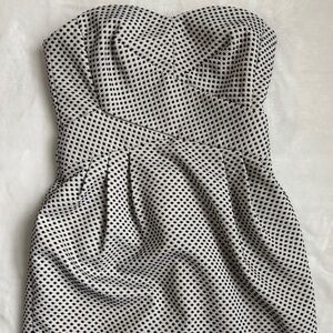 Club Monaco Natasha Knit Strapless White Blue Swiss Polka Dot Mini